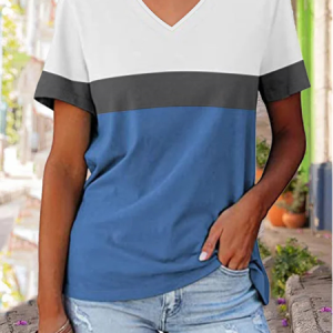 Color Block Casual Cotton-Blend Tops, T-Shirts, color:Multicolor|size:XXL, JustFashionNow