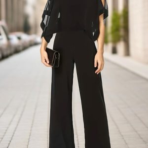 Plain Loose Elegant Two-Piece Set, Suit Set, color:Black|size:XXL, JustFashionNow
