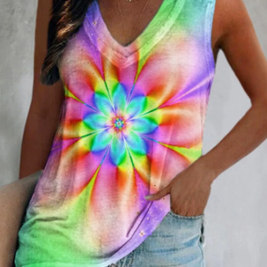JFN V Neck Floral Vacation Top, Tanks & Camis, color:Multicolor|size:XXL, JustFashionNow