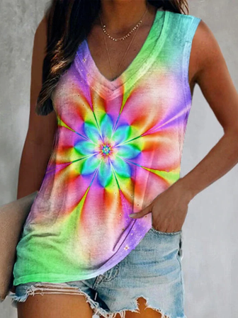 JFN V Neck Floral Vacation Top, Tanks & Camis, color:Multicolor|size:XXL, JustFashionNow
