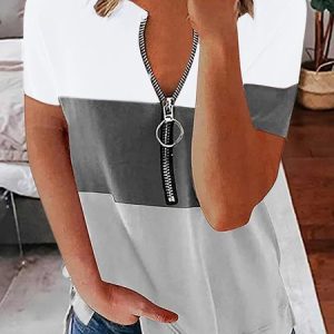 JFN Splited NeckColorblock Casual T-Shirt/Tee, Shirts & Blouses, color:White|size:XXL, JustFashionNow