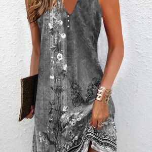 Notched Casual Jersey Loose Dress, Dresses, color:Gray|size:XXL, JustFashionNow
