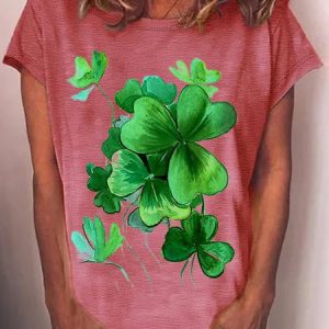 WomenвЂs St. Patricks Day Irish Shamrock Print Casual T-Shirt, T-Shirts, color:Red|size:3XL, JustFashionNow
