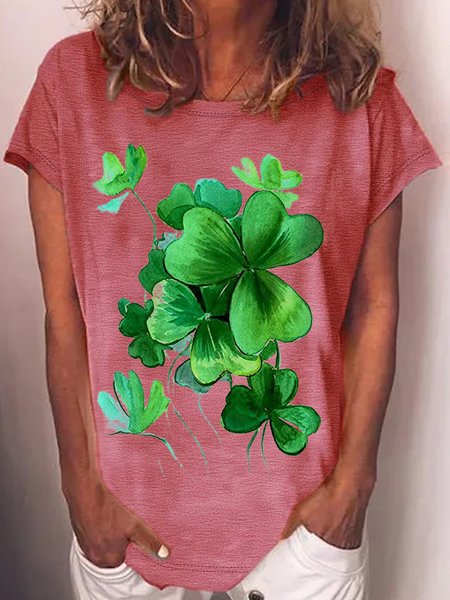 WomenвЂs St. Patricks Day Irish Shamrock Print Casual T-Shirt, T-Shirts, color:Red|size:3XL, JustFashionNow
