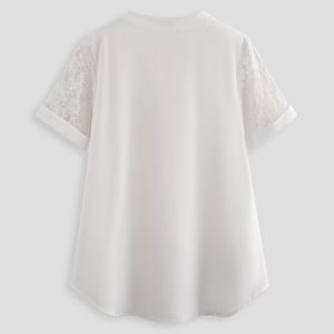 JFN V Neck Lace Cut-Out Basic T-Shirt/Tee, Shirts & Blouses, color:White|size:XXL, JustFashionNow