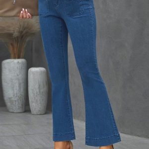 Plain Vintage Pockets Denim Pants, Pants, color:Blue|size:3XL, JustFashionNow