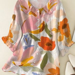 Shawl Collar Casual Buttoned Shirt, Shirts & Blouses, color:Orange|size:XXL, JustFashionNow