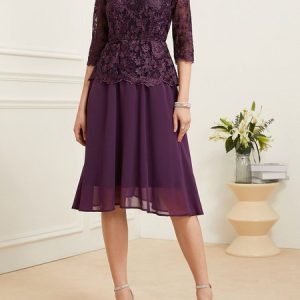 Plain Elegant Regular Fit Chiffon Dress, Dresses, color:Purple|size:XXL, JustFashionNow