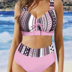 Casual Ethnic Printing Scoop Neck Bikini, swimwear>>Bikini Sets, color:Pink|size:S, JustFashionNow