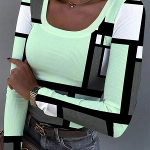 Scoop Neck Color Block Regular Fit Casual T-Shirt, T-Shirts, color:Green|size:XXL, JustFashionNow