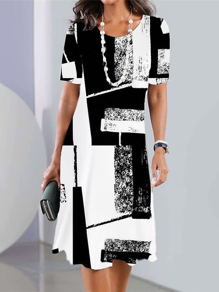 Black And White Colorblock Casual Loose Dress, Dresses, color:Black|size:XXL, JustFashionNow