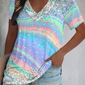Loosen Casual Ombre Short Sleeve T-Shirt, T-Shirts, color:Multicolor|size:XXL, JustFashionNow