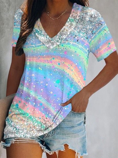 Loosen Casual Ombre Short Sleeve T-Shirt, T-Shirts, color:Multicolor|size:XXL, JustFashionNow