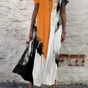 Color Block V Neck Casual Dress, Dresses, color:Multicolor|size:XXL, JustFashionNow
