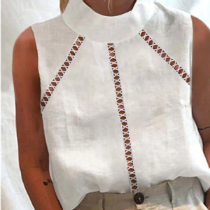 Casual Stand Collar Plain Regular Fit Tank Top, Tanks & Camis, color:White|size:XXL, JustFashionNow