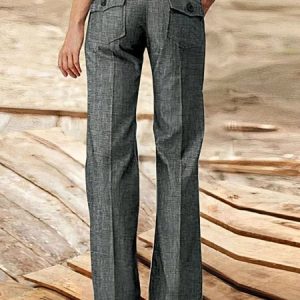 Buttoned Casual Solid Flap Pocket Button Up Mid Rise Straight Leg Pants, Pants, color:Gray|size:XXL, JustFashionNow