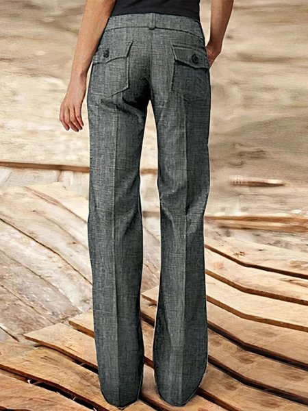Buttoned Casual Solid Flap Pocket Button Up Mid Rise Straight Leg Pants, Pants, color:Gray|size:XXL, JustFashionNow