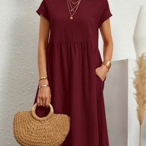 Casual Plain Short Sleeve Women Dress, Midi Dresses, Roselinlin - Online Catalog