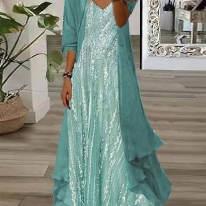 Elegant Chiffon Loose Two-Piece Set, Suit Set, color:Aqua|size:XXL, JustFashionNow