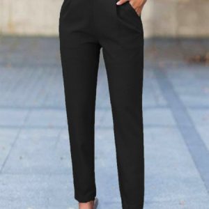 Plain Pockets Casual Pants, Pants, color:Black|size:3XL, JustFashionNow