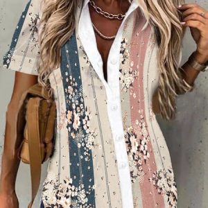 Floral Regular Fit Casual Short Sleeve Blouse, Shirts & Blouses, color:Multicolor|size:XXL, JustFashionNow