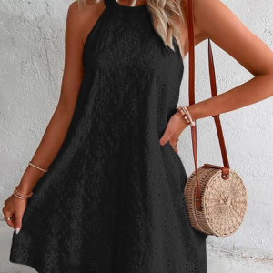 Eyelet Embroidery Keyhole Back Halter Neck Summer Vacation Dress, Midi Dresses, Roselinlin - Online Catalog