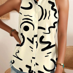 Shirt Collar Simple Color Block Blouse, Shirts & Blouses, color:Off White|size:XXL, JustFashionNow