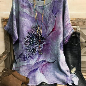 JFN Crew Neck Floral Casual Vacation Top Purple, Shirts & Blouses, color:Multicolor|size:XXL, JustFashionNow