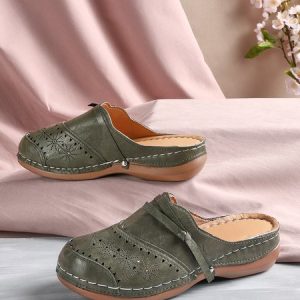 Knotted Cutout Vintage shoes, Sandals & Slippers, color:Army Green|size:US 11, JustFashionNow