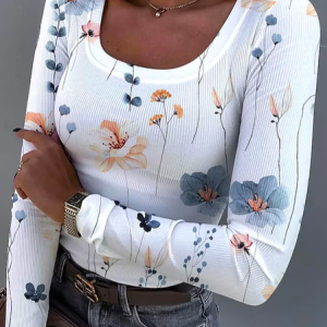 Floral Regular Fit Casual Knitted T-Shirt, T-Shirts, color:White|size:XXL, JustFashionNow