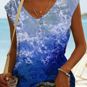 JFN V Neck Ocean Vacation T-Shirt/Tee, Tanks & Camis, color:Purple|size:XXL, JustFashionNow