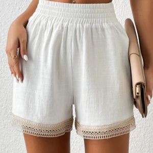 Linen Linen Plain Loose Shorts, Shorts, color:White|size:XXL, JustFashionNow