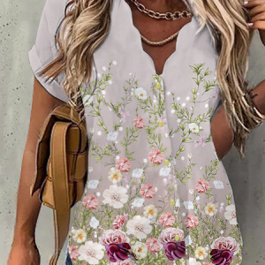JFN Scallop V Neck Floral Vacation Shirt, Shirts & Blouses, color:Pink|size:XXL, JustFashionNow
