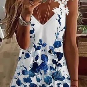 JFN V Neck Floral Lace Vacation T-Shirt/Tee, Tanks & Camis, color:White|size:XXL, JustFashionNow