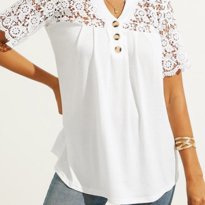 Loose Split Joint Lace Casual Shirt, Shirts & Blouses, color:White|size:XXL, JustFashionNow