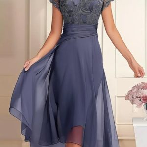 Women Elegant Mother Of The Bride Dress Wedding Guest Lace Dress, Dresses, color:Blue|size:XXL, JustFashionNow