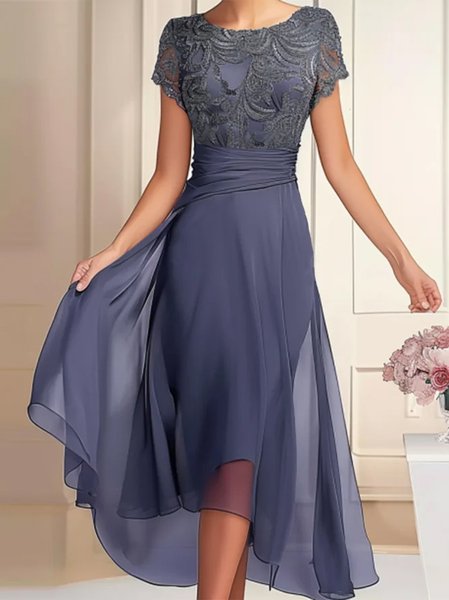 Women Elegant Mother Of The Bride Dress Wedding Guest Lace Dress, Dresses, color:Blue|size:XXL, JustFashionNow