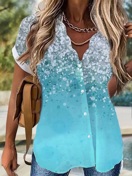 Loosen Ombre Short Sleeve Blouse, Shirts & Blouses, color:Blue|size:XXL, JustFashionNow