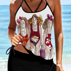Figure Scoop Neck Vacation Printing Tankini, swimwear>>Tankinis, color:Multicolor|size:S, JustFashionNow
