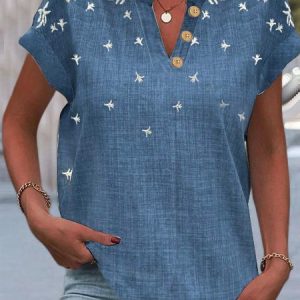 Loose Embroidery Casual Shirt, Tees & T-shirts, Roselinlin - Online Catalog