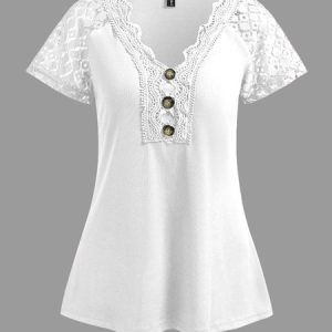 V Neck Casual Regular Fit Plain T-Shirt, T-Shirts, color:White|size:XXL, JustFashionNow