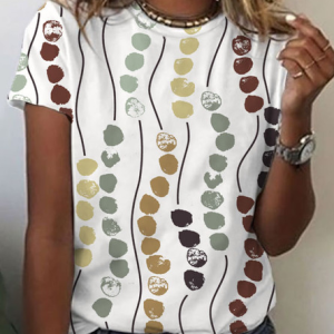 JFN Crew Neck Polka Dots Casual T-Shirt/Tee, T-Shirts, color:Multicolor|size:XXL, JustFashionNow