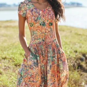 Vacation Regular Fit Short Sleeve Knit Dress, Midi Dresses, Roselinlin - Online Catalog