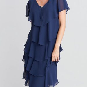 Ruffled Sleeves Elegant Loose Plain Dress, Dresses, color:Blue|size:XXL, JustFashionNow