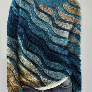 Ombre Loose Casual Crew Neck Sweater, Sweaters, color:Blue|size:XXL, JustFashionNow