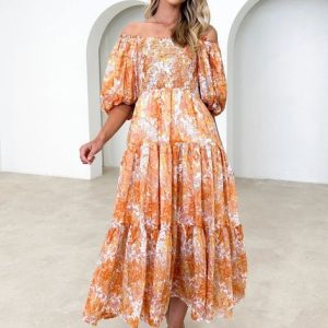 Vacation Loose Floral Dress With No, Dresses, color:Yellow|size:XL, JustFashionNow