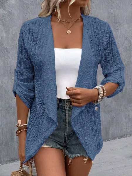 Plain Casual Jacquard Others Kimono, JustFashionNow Cardigans, color:Blue|size:XXL,
