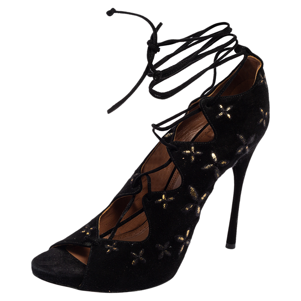 Alaia Black Suede Cut Out Lace Up Ankle Wrap Sandals Size 39, Sandals - Luxury Closet