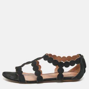 Alaia Black Suede Scallop Flat Sandals Size 39, Sandals - Luxury Closet