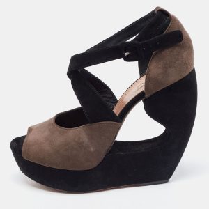 Alaia Brown and Black Suede Wedge Platform Ankle Strap Sandals Size 39, Sandals - Luxury Closet